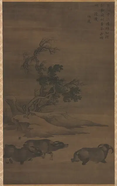 Herdboys and Buffalo in Landscape by Guo Min — digital art print download