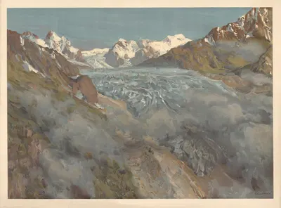 Ледник Караугом, Кавказские горы by Аркадий Афанасьевич Чумаков, 1910 — digital art print download