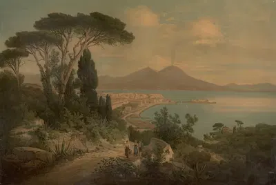 Naples with Mount Vesuvius. by Carl Hasch, 1890 — digital art print download