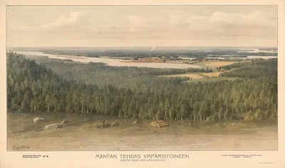 Mäntän Tehdas Ympäristöineen (Mänttä Bruk med omgifningar) by Kustaa Heikkilä, 1904 — digital art print download