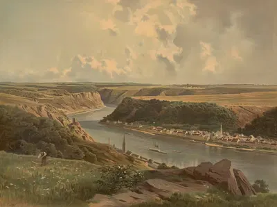 Рейн у Санкт-Гоара by Людвиг Ханс Фишер, 1890 — digital art print download