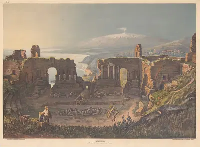 Таормина с Этной и руинами греческого театра by Мюллер Вахсмунд — digital art print download