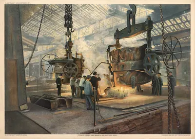 Steelworks, casting a slab in the Krupp molds. by R. Voigtländer, 1911 — digital art print download