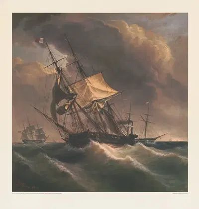 Парусное судно в шторм by Фредерик Ру, 1869 — digital art print download