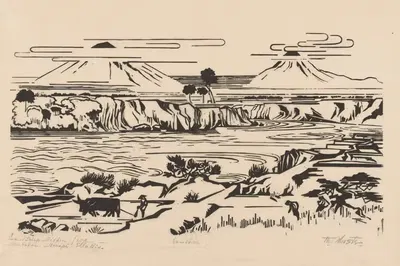 Пейзаж, Центральная Ява; Мербабу, Мерапи, река Элло by Иоганнес Фредерик Энгельберт тен Клоостер, 1923 — digital art print…