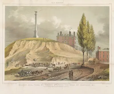 Beacon Hill from Mt. Vernon St., near the head of Hancock St. by John Rubens Smith, 1858 — digital art print download
