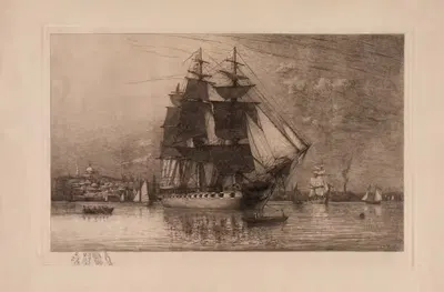 Фрегат Конституция в Бостонском порту by Лемуэль Дэвид Элдред, 1910 — digital art print download