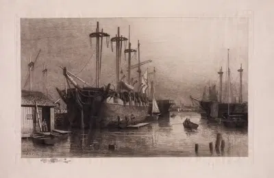Whaleships Rousseau and Desdemona at New Bedford Harbor, New Bedford, Massachusetts by Lemuel David Eldred, 1906 — digital…