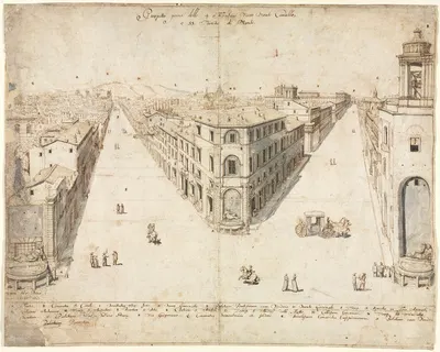 Четыре фонтана, смотрящие на Монте Кавалло by Льевен Круйл, 1665 — digital art print download
