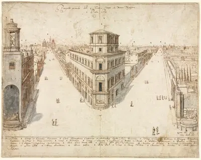 Четыре фонтана, вид на Санта-Мария Маджоре by Льевен Круйл, 1665 — digital art print download
