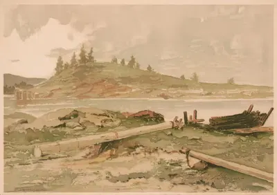 У Boothbay Harbor, побережье Мэна by Луис Кинни Харлоу, 1887 — digital art print download