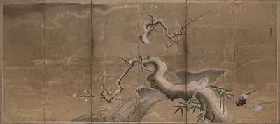 Winter Scene with Plum Trees and Pheasants by Kano Naonobu — digital art print download
