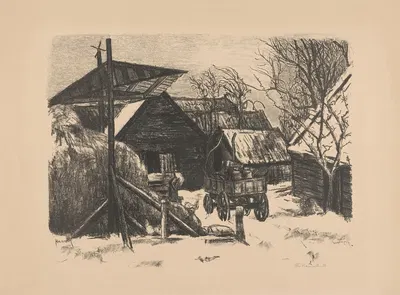 Boerenerf in de sneeuw by Otto Hanrath, 1923 — digital art print download
