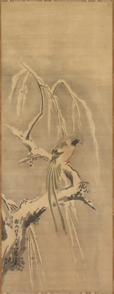 Chinese Bird on Snow-Laden Branch by Канно Танью, 1661 — digital art print download