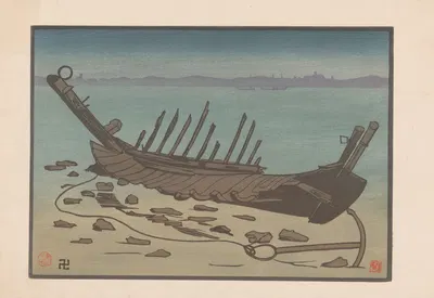 Обломки гребной лодки на пляже в Канкале by Проспер-Альфонс Исак, 1912 — digital art print download