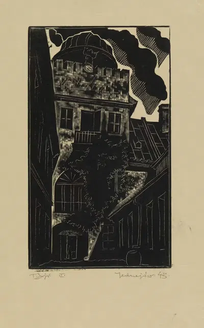 Двор дома Пшипковских в Енджееве by Тадеуш Чешлевский, 1943 — digital art print download