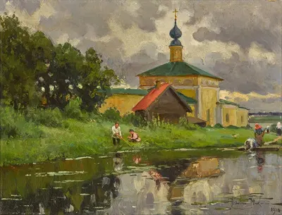 Monastery by a River by Alexander Vladimirovich Makovsky, 1920 — digital art print download