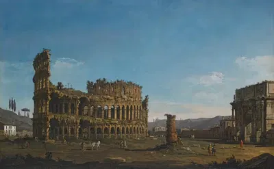 Rome, a view of the Colosseum and the Arch of Constantine by Bernardo Bellotto — digital art print download
