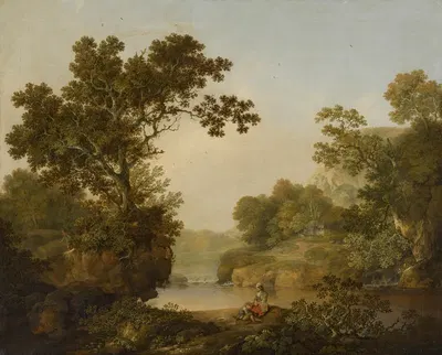 Лесной пейзаж с фигурами на переднем плане, домик вдали by Джордж Смит, 1769 — digital art print download