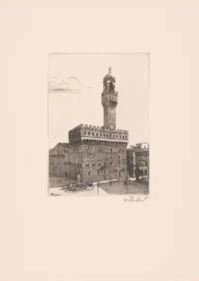 Вид на Палаццо Веккьо во Флоренции by Гуглиельмо Тауберт, 1886-1927 — digital art print download