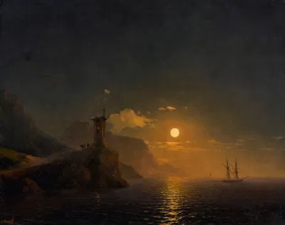 Часовня у побережья в лунную ночь by Иван Константинович Айвазовский, 1851 — digital art print download