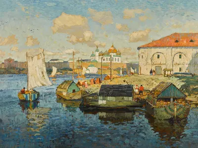 Бarge, Новгород by Константин Иванович Горбатов, 1913 — digital art print download