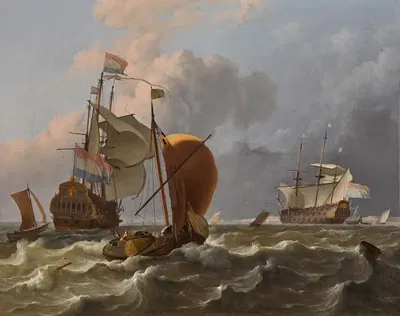 Коннинг Виллем III и другие корабли в морских путях у Тексела by Людольф Бахуизен — digital art print download