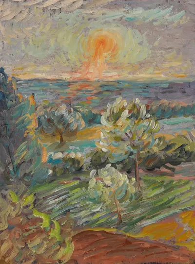 Пейзаж с закатом над морем by Николас Таркофф, 1906-1908 — digital art print download