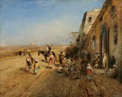 Итальянская уличная сцена перед таверной by Альберт Фламм — digital art print download