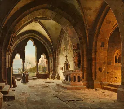 Klosterhalle mit Blick auf Kirche und Burgberg by Carl Georg Adolph Hasenpflug — digital art print download