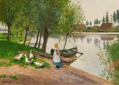 Берег реки с гусыней by Фридрих Кальморген, 1923 — digital art print download