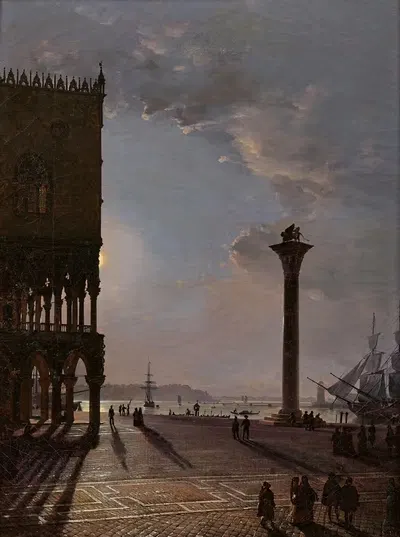 Пьяццетта в Венеции при лунном свете by Фридрих Нерли — digital art print download