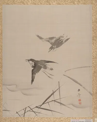 Small Birds and Bamboo by Кавабата Гёкусё — digital art print download