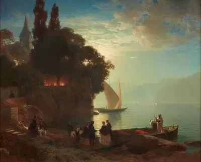 Eine Sommernacht am Genfer See by Johann Gottfried Steffan, 1862 — digital art print download