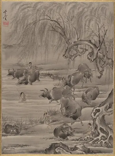 Buffalo and Herdsman by Каванабэ Кёсай — digital art print download