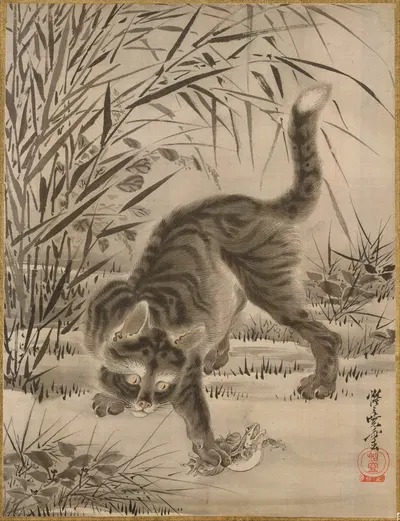 Cat Catching a Frog by Каванабэ Кёсай — digital art print download