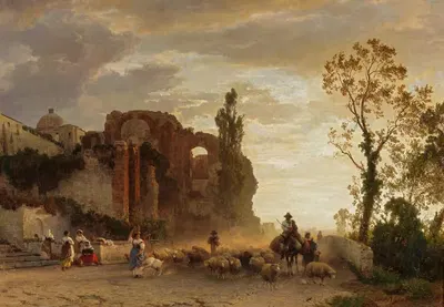 Вечер в Кампаньи by Освальд Ахенбах, 1856 — digital art print download