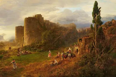 Вечернее настроение в албанских горах by Освальд Ахенбах — digital art print download