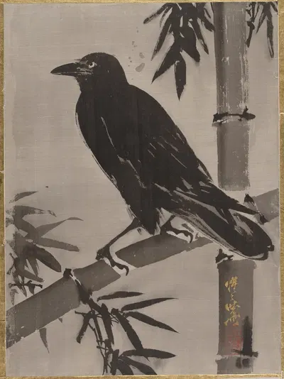 Crow on a Bamboo Branch by Каванабэ Кёсай — digital art print download