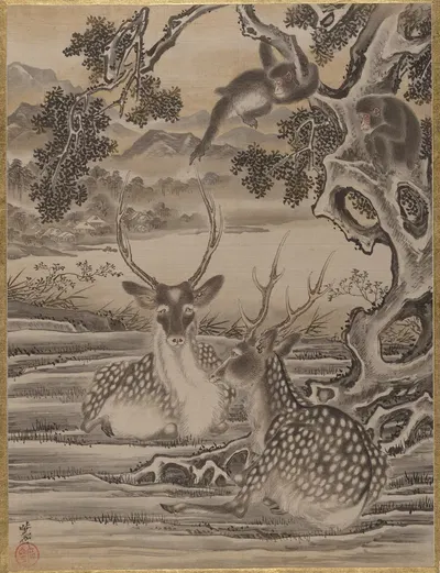 Deer and Monkeys by Kawanabe Kyōsai — digital art print download