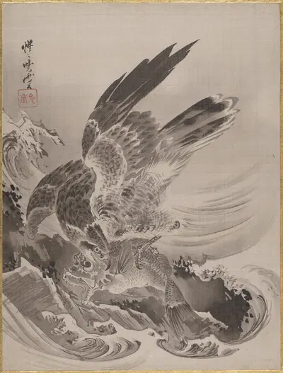 Eagle Attacking Fish by Каванабэ Кёсай — digital art print download