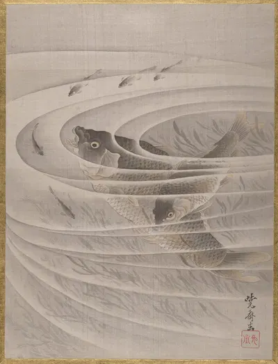 Fish in a Whirlpool by Kawanabe Kyōsai — digital art print download