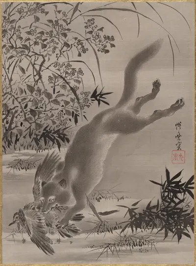 Fox Catching Bird by Каванабэ Кёсай — digital art print download