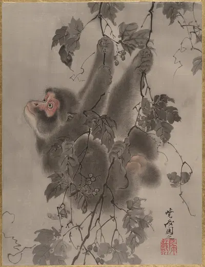 Monkey Hanging from Grapevines by Kawanabe Kyōsai — digital art print download