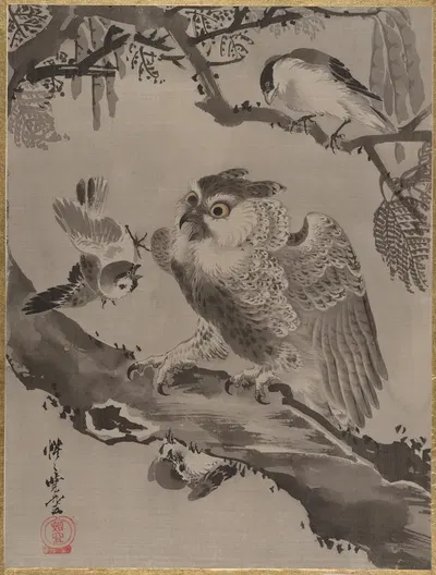 Owl Mocked by Small Birds by Каванабэ Кёсай — digital art print download