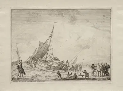 Launching a Ship by Людольф Бахуизен, 1701 — digital art print download