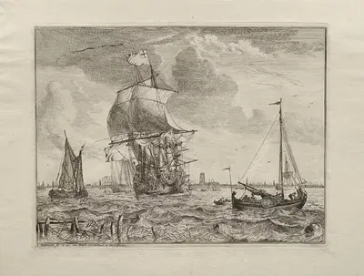 Marine Scene with Amsterdam in the Distance by Людольф Бахуизен, 1701 — digital art print download