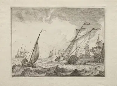 Ships in a Gale by Людольф Бахуизен, 1701 — digital art print download