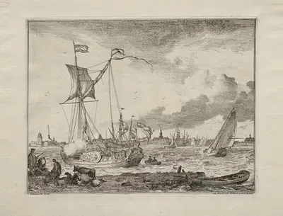View of Amsterdam with Ships in Foreground by Людольф Бахуизен, 1701 — digital art print download