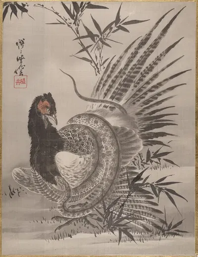 Pheasant Caught by a Snake by Каванабэ Кёсай — digital art print download